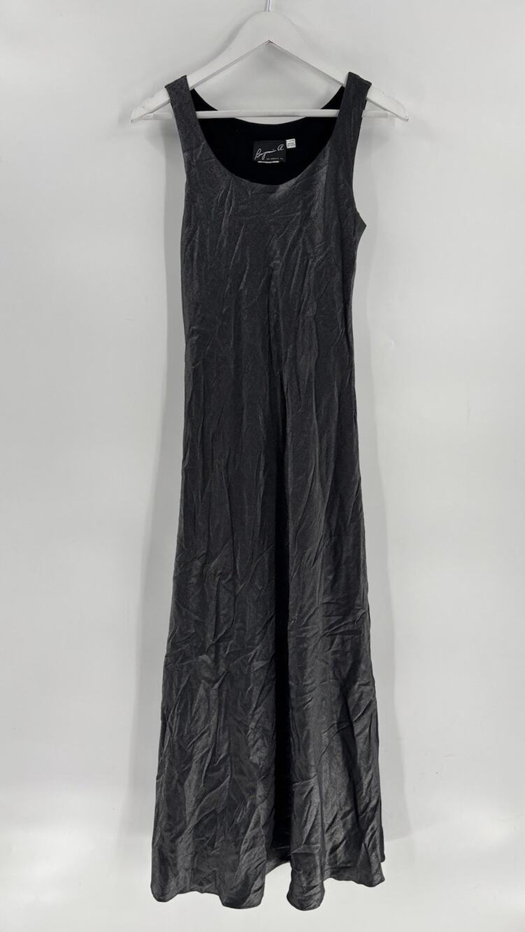 Vintage Benjamin A Dress Womens 4 Gray Metallic 90s Sleeveless Maxi Round Neck